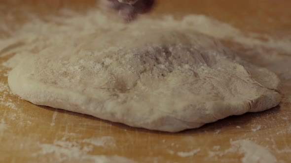 Chef With Flour Make Pasta. Baker’s Hands On Cuisine Preparing Bread Or Pie. Italian Food.
