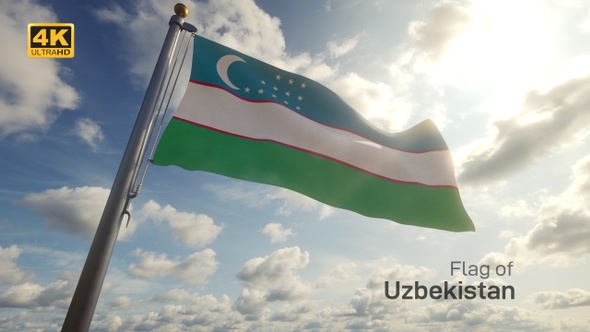 Uzbekistan Flag on a Flagpole - 4K