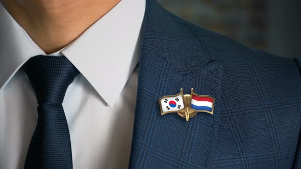 Businessman Friend Flags Pin South Korea Netherlands