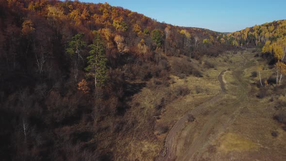 Aerial view of the Shiryaevsky ravine in the Samarskaya Luka national park.