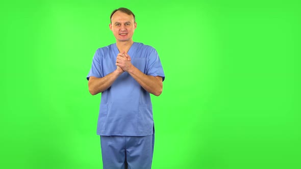 Medical Man Waiting in Anticipation with Pleasure, Green Screen