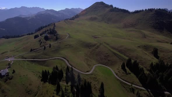 Aerial Landscape Flight Over Mountain, Bec Du Corbeau, Switzerland