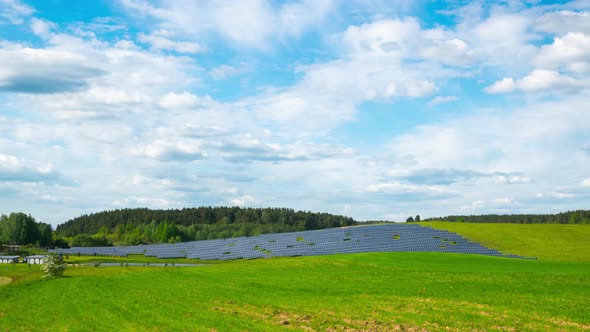 Rural landscape and Solar Panel Farm, time-lapse