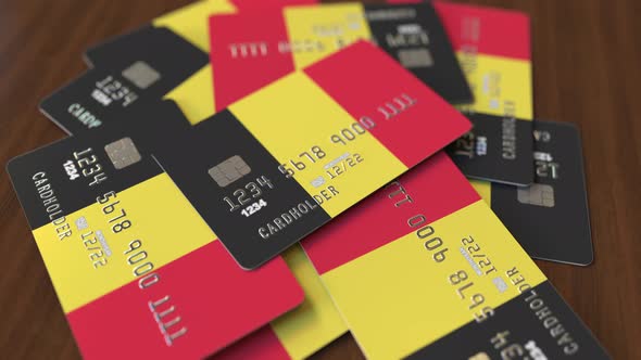 Pile of Credit Cards with Flag of Belgium alt