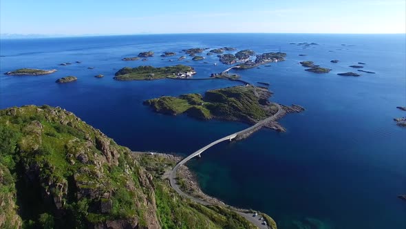 Henningsvaer on Lofoten islands, aerial footage