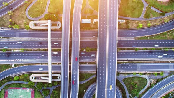 4K : Aerial drone hyperlapse video of elevated toll road junction