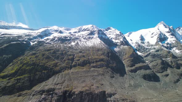 Grossglockner Mountains and Glacier in Summer Season Aerial View From Drone