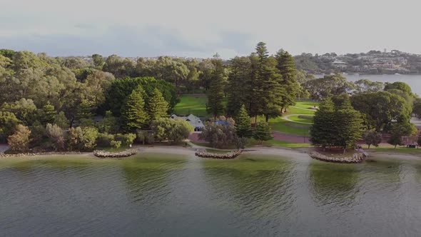 Point Walter Reserve And Swan River Perth Australia, Aerial Rise Up Shot