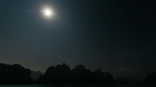 Time Lapse Moon Above The Lake.