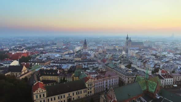 Aerial View of Krakow Historic Market Square, Poland, Central Europe at Morning.