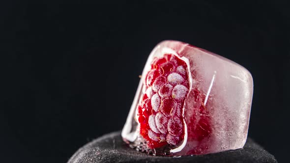 Timelapse Raspberry Melts in a Piece of Ice