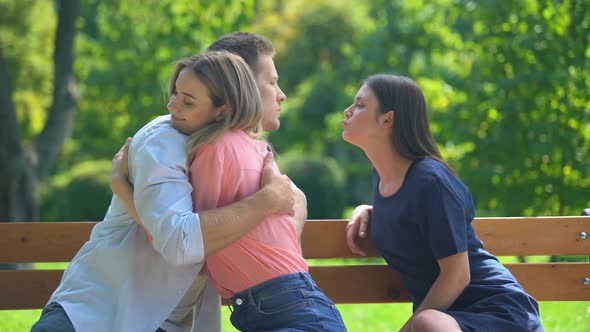 Boyfriend Hugging Girlfriend and Secretly Kissing Her Friend, Hidden Relations