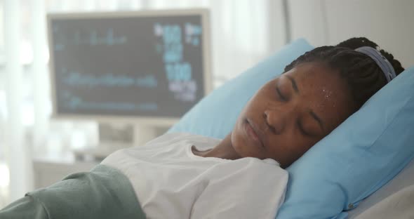 Close Up of Afroamerican Patient Lying in Hospital Bed and Losing Consciousness