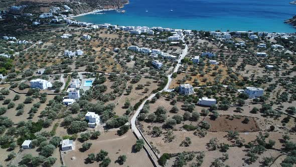 Platis village on Sifnos island in the cyclades in Greece aerial view
