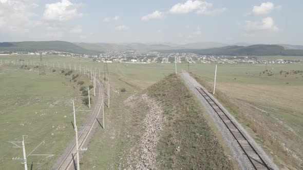 Aerial view of Railroad emergency stop track in Tsalka, Georgia