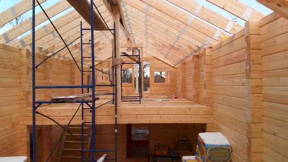 Aerial Shot Wooden Construction of Wooden Roof