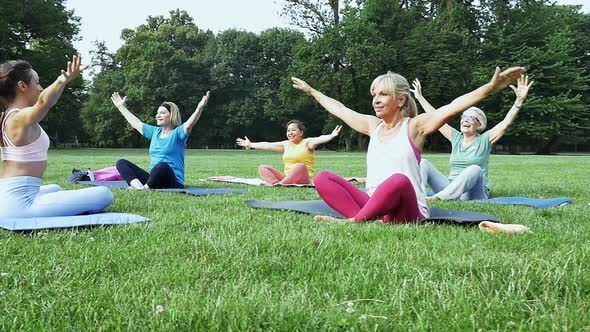 Group of senior doing training at the park