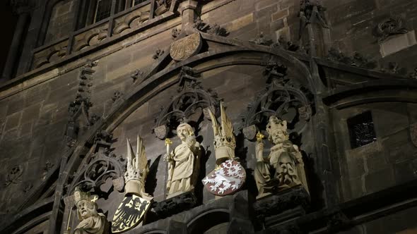 Charles bridge art over Vltava river in Czech Republic capital slow tilt 3840X2160 UHD footage - Til