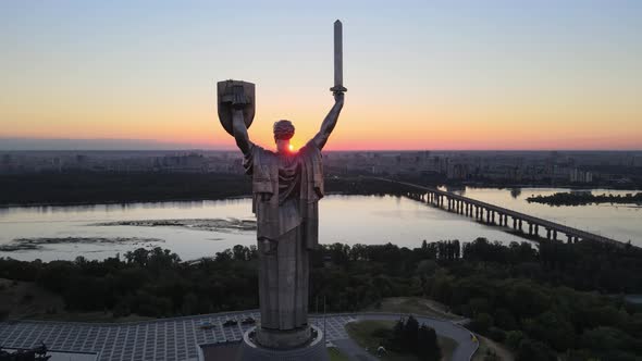 Monument Motherland in the Morning. Kyiv, Ukraine. Aerial View