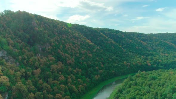 Aerial Video of Clouds Mountains Forest and Mountain River