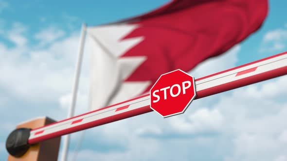 Open Boom Gate on the Bahraini Flag Background