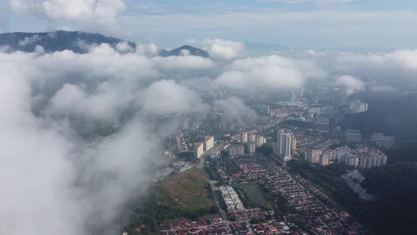 Aerial foggy low cloud cover the Ayer Itam