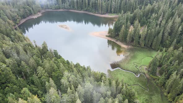 Mountain Lake Synevyr. Aerial View of the Carpathian Mountains in Autumn. Ukraine