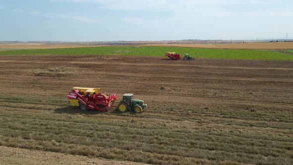 Aerial Shot of Harvest at Southern District Field in Sdot Negev, Israel