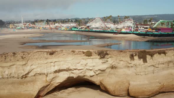 Drone shot revealing the Santa Cruz Beach Board Walk