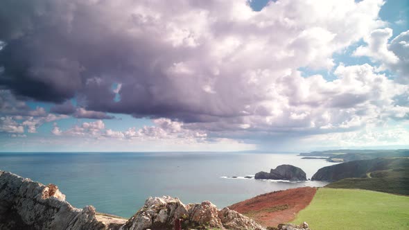 Clouds Over Cape Penas Coast, Asturias Spain. Timelapse