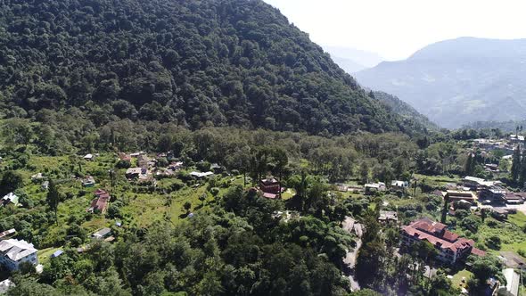 Yuksom village in Sikkim state in India seen from the sky alt