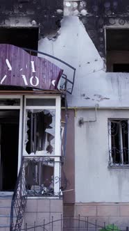 Vertical Video of a Wartorn House in Ukraine