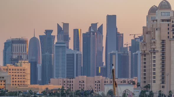 View From Katara Beach Timelapse in Doha Qatar Towards the West Bay and City Center