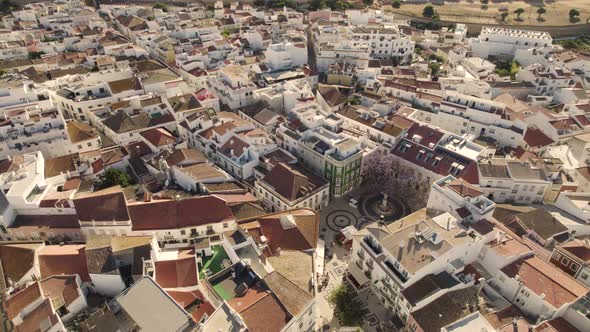 Charming city of Lagos , Algarve, Portugal. Downtown square and buildings. Aerial view