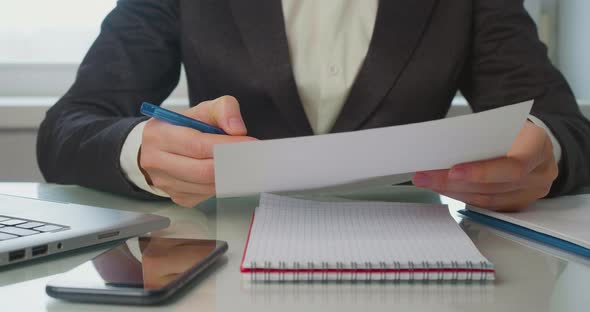 Woman in Office Checks Tax Reports Documents and Forms Finds a Critical Error Crumples the Paper