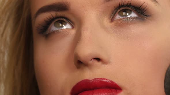 Makeup Artist Applying Shimmer Powder on Woman Face. Close Up