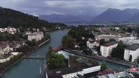 Wide Aerial of Thun City Switzerland 