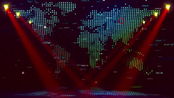 World Map Data Virtual Stage With Spotlights