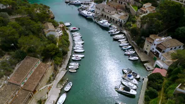 Aerial View of the Fishing Village in Mallorca Spain