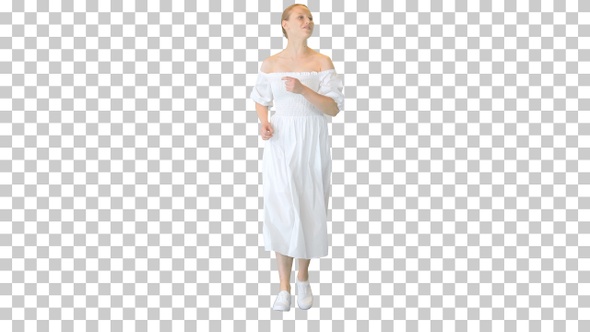 Young woman in white dress running, Alpha Channel