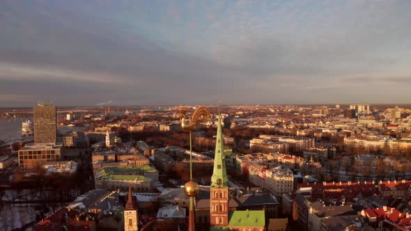 Aerial view of the Riga old town during sunset