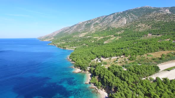 Aerial view of the sandy beach on the island of Brac, Croatia
