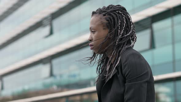 Sad pensive young back african woman thinking alone. Problems, worries