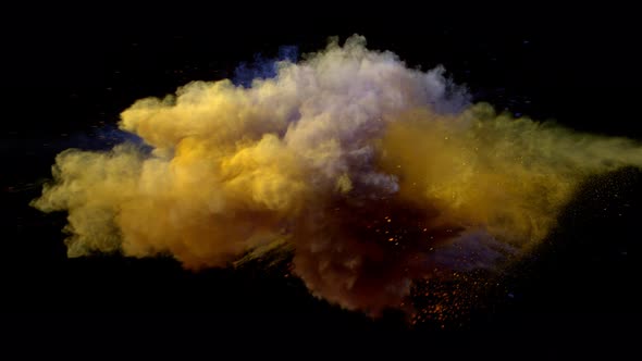 Super Slowmotion Shot of Color Powder Explosion Isolated on Black Background