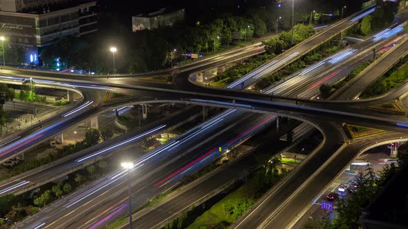 Chengdu Night Highways and Overpass Roads in China Timelapse