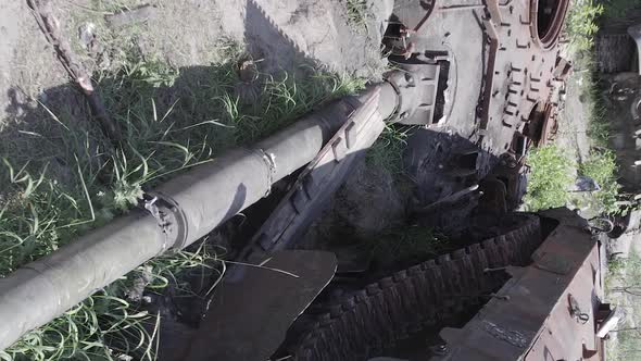 Vertical Video of a War in Ukraine  Destroyed Military Hardware