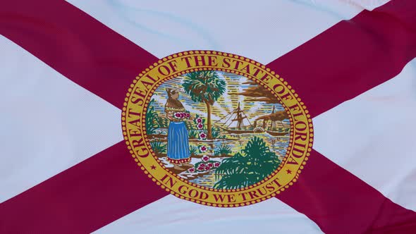 Flag of Florida State Region of the United States Waving at Wind