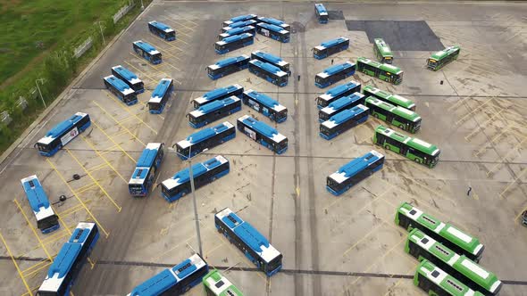 City Buses Enter The Route. Tbilisi Bus Depot