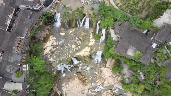 Waterfall in The Village, China Aerial