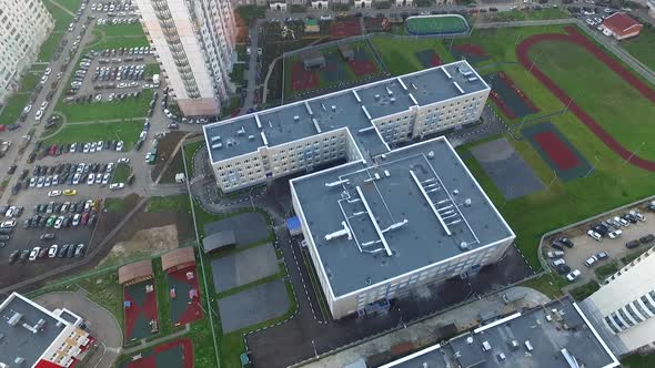 the exterior of the new modern school in the modern residential district,exterior